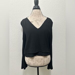 Free People Black V-Neck Blouse